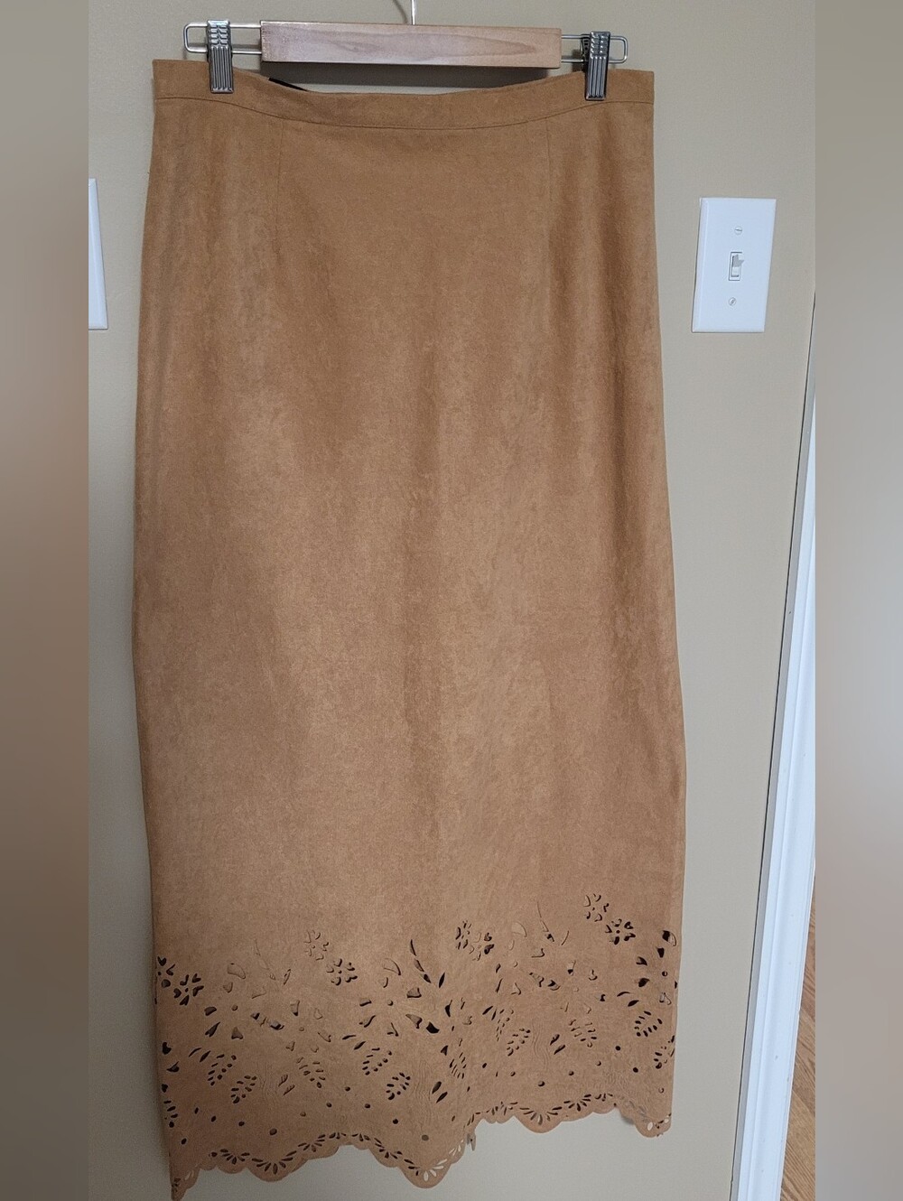 💜2 for $10💜 Bundle and save Suede-Look Camel Mixi Skirt with Laser-Cut Hem